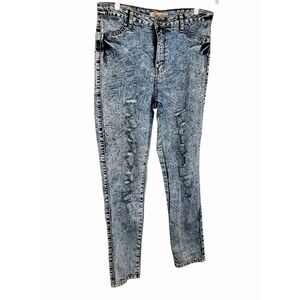 Y2K Elite Jeans Women's Distressed Acid Wash Skinny Jeans Blue Size 13‎ P16535